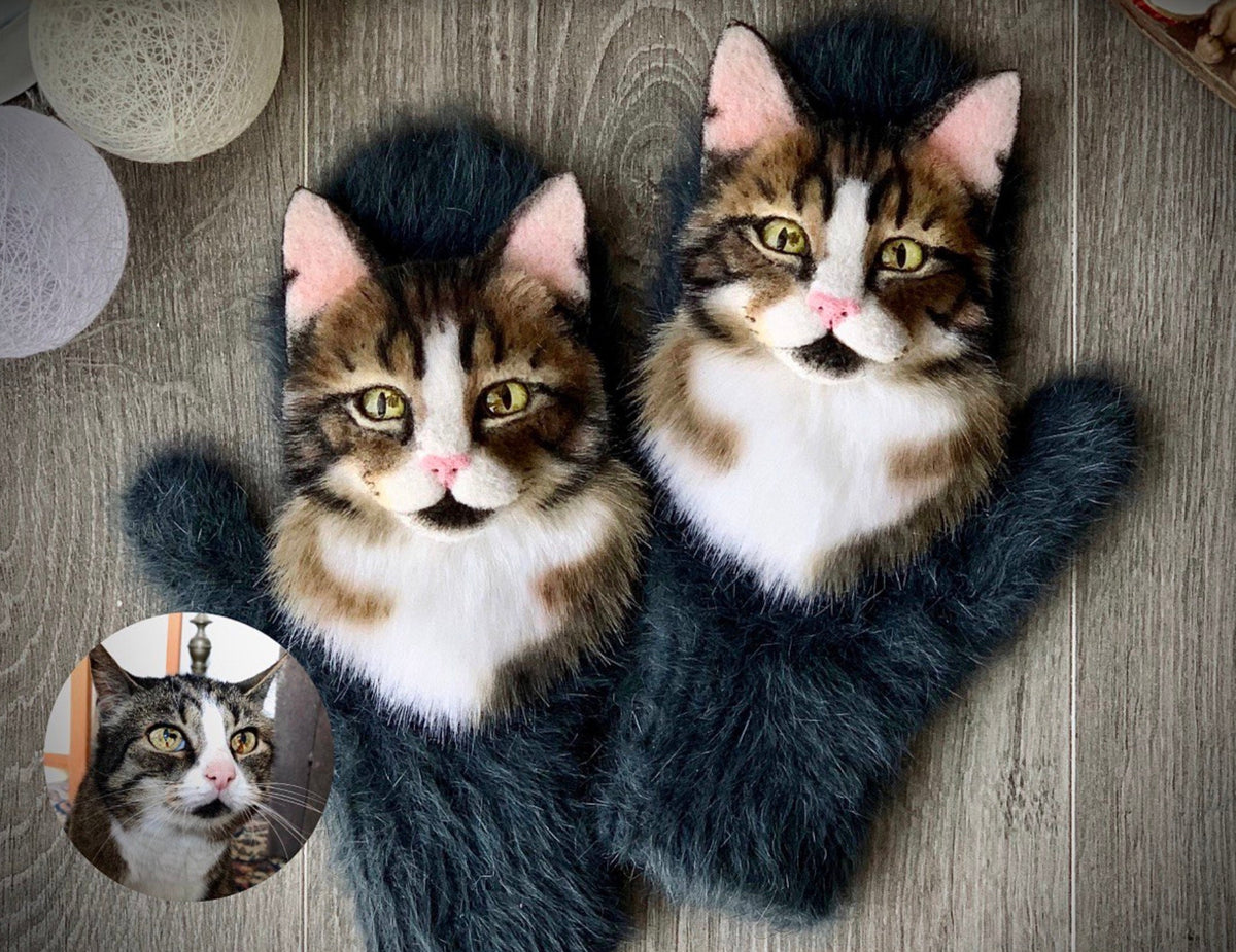 MITTENS from PHOTO, Cat Portraits Mittens, Mittens Gloves, Mittens with Cat, Animal Mittens, Mittens for Kids,  Cat Loss Gift, Dog Lovers