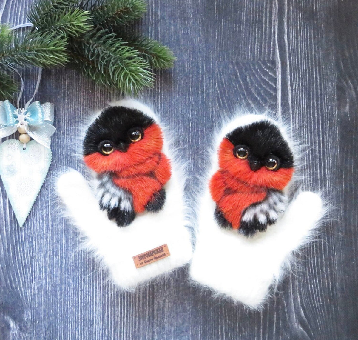 BIRD MITTENS, Mittens with Bird, Gloves for Women, Mittens Christmas, Mittens with Birds, Mittens with Animals, Animal Lovers Gift, Tomtits