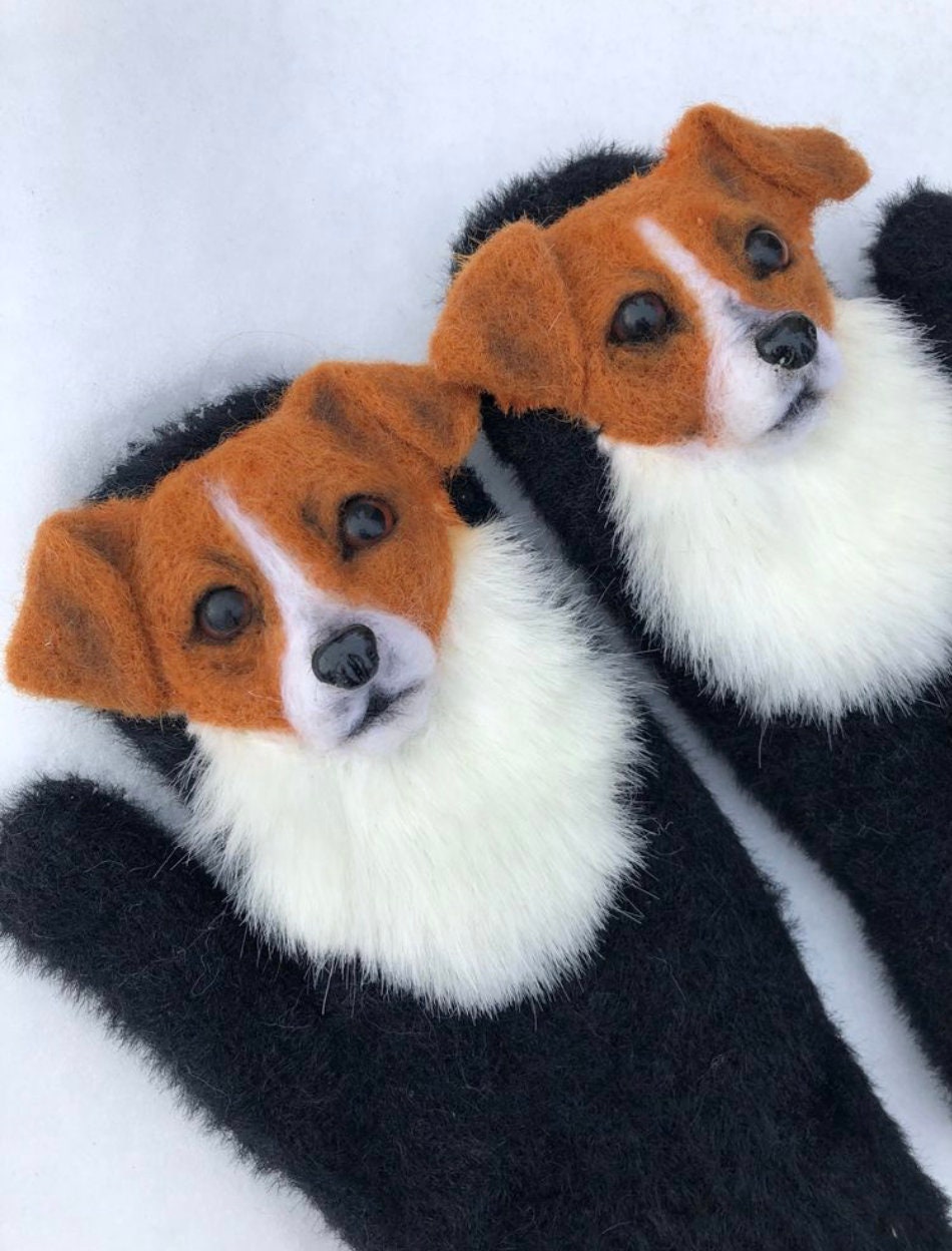 CUSTOM DOG MITTENS, Animal Mittens, Pet Mittens, Felt Animal Mittens, Designer Mittens, Mohair Mittens, Winter Mittens, Dog Lover Gifts