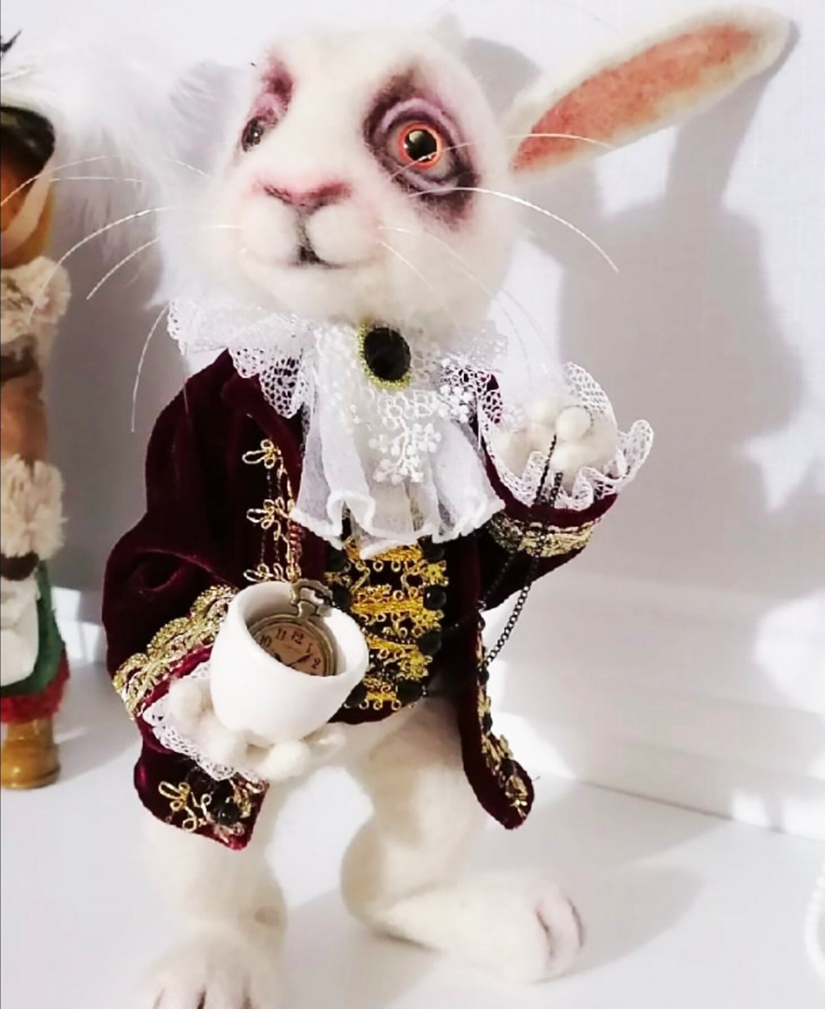 THE WHITE RABBIT from Alice in Wonderland is Needle Felted and one of a kind. It&#39;s a unique gift for someone special who loves plushies.