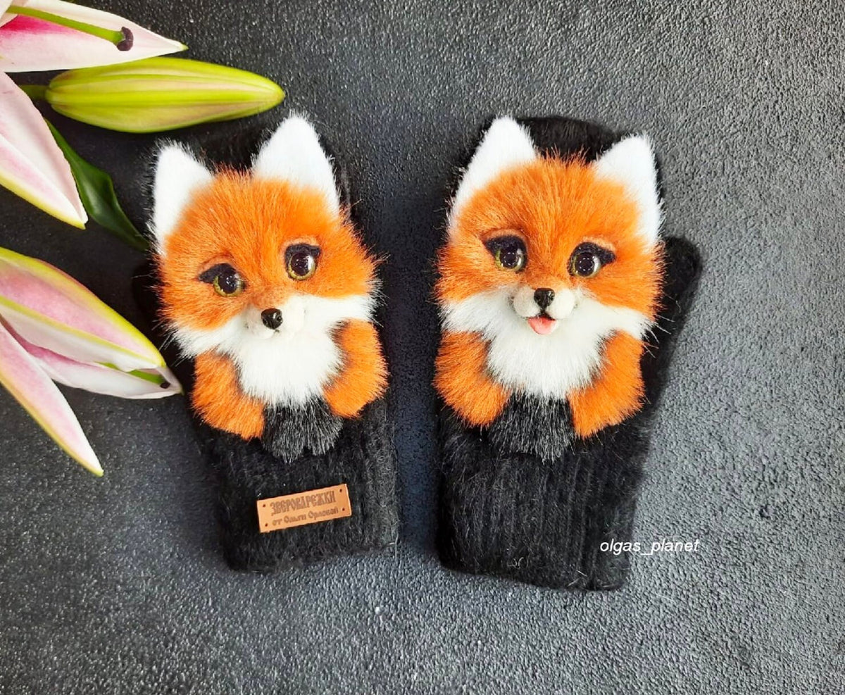 FOX MITTENS, Mittens with Foxes, Gloves for Women, Mittens Christmas, Mittens with Fox, Mittens with Animals, Fox Lovers Gifts, Fox Mittens