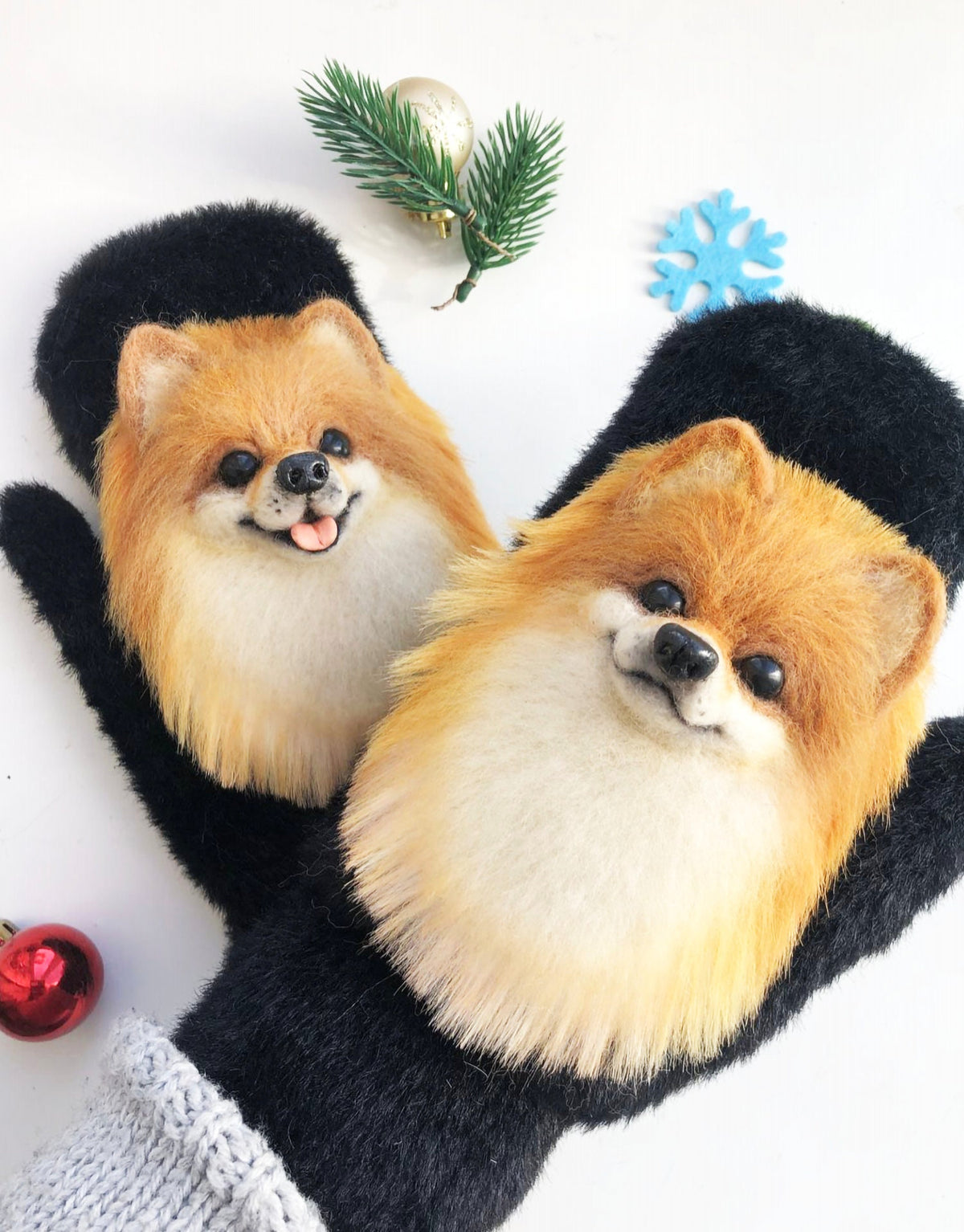 CUSTOM DOG MITTENS, Animal Mittens, Pet Mittens, Felt Animal Mittens, Designer Mittens, Mohair Mittens, Winter Mittens, Dog Lover Gifts