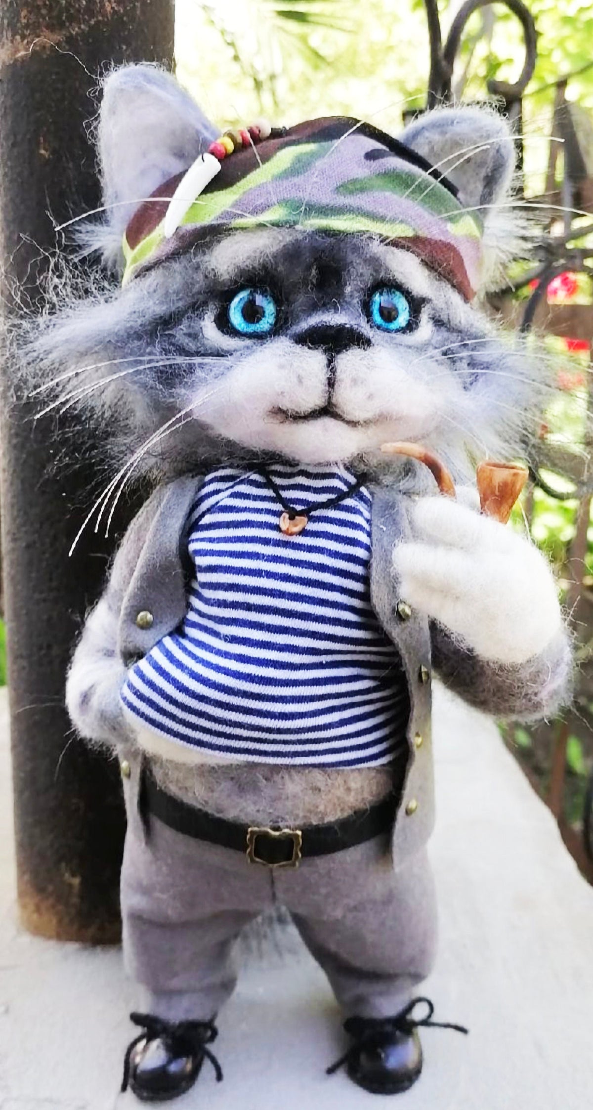 CAT SAILOR Needle Felted Cat Sculpture, Felted Wool Toy, Needle Felted Collectible Realistic Animals, Unique Gifts, Replica Cat Figurine