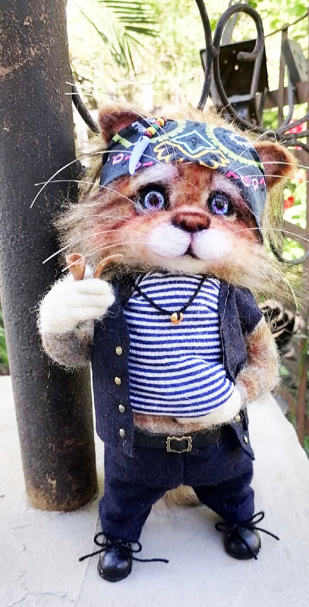 CAT SAILOR Needle Felted Cat Sculpture, Felted Wool Toy, Needle Felted Collectible Realistic Animals, Unique Gifts, Replica Cat Figurine