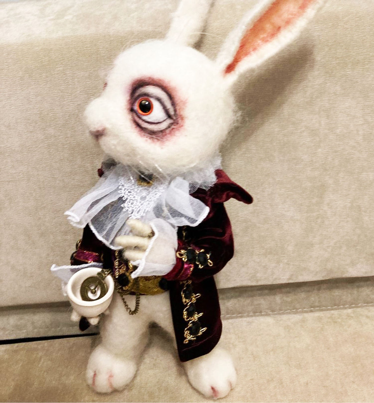 THE WHITE RABBIT from Alice in Wonderland is Needle Felted and one of a kind. It&#39;s a unique gift for someone special who loves plushies.