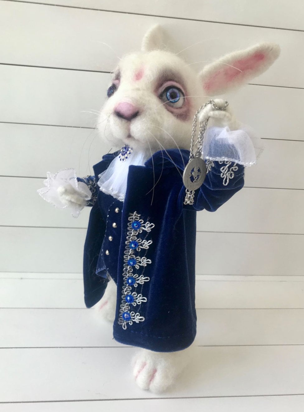 THE WHITE RABBIT from Alice in Wonderland is Needle Felted and one of a kind. It&#39;s a unique gift for someone special who loves plushies.