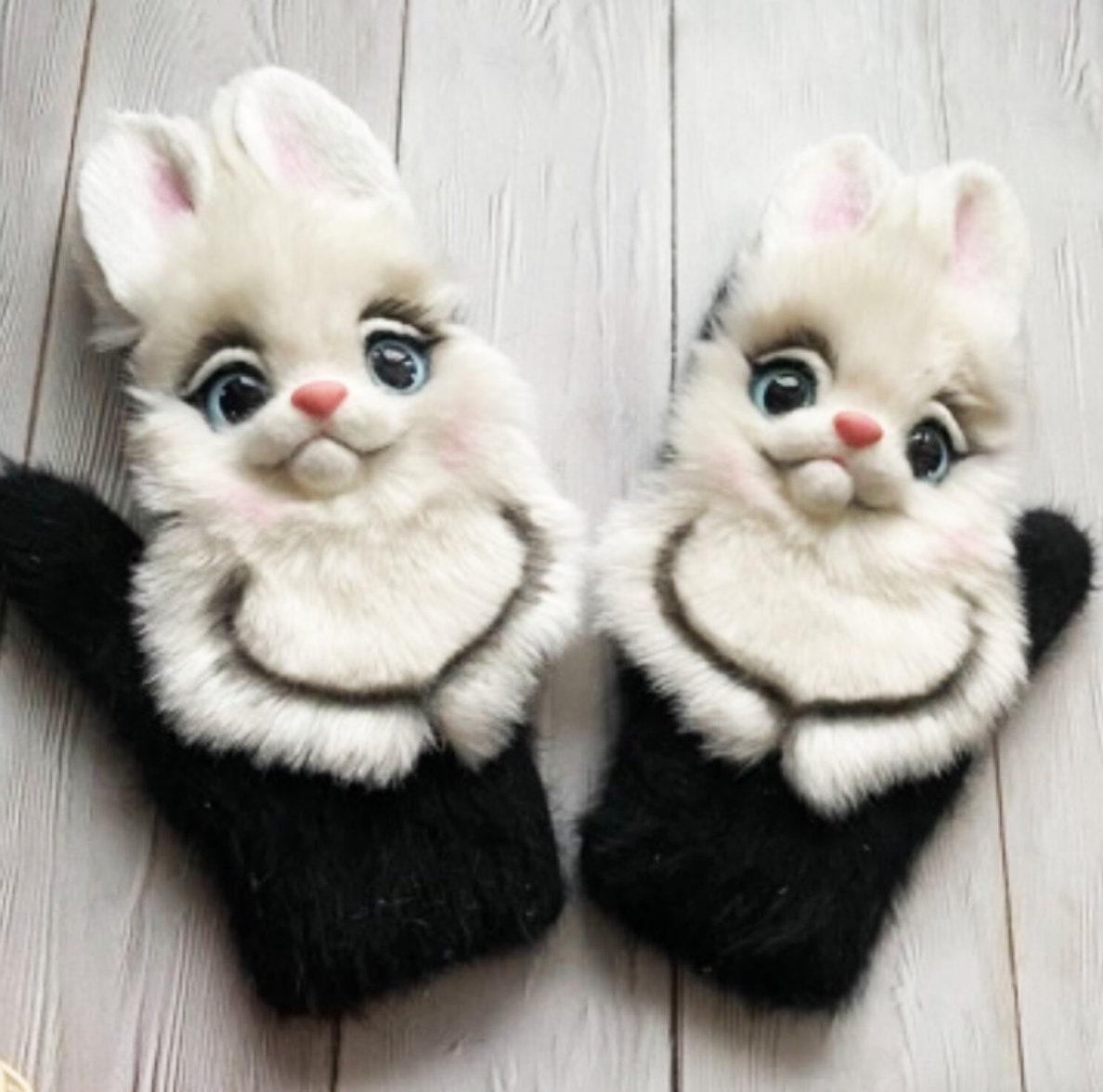 CUSTOM BUNNY MITTENS, Bunny Felt Mittens, Felt Animal Mittens, Designer Mittens, Mohair Mittens, Winter Mittens, Christmas Gifts