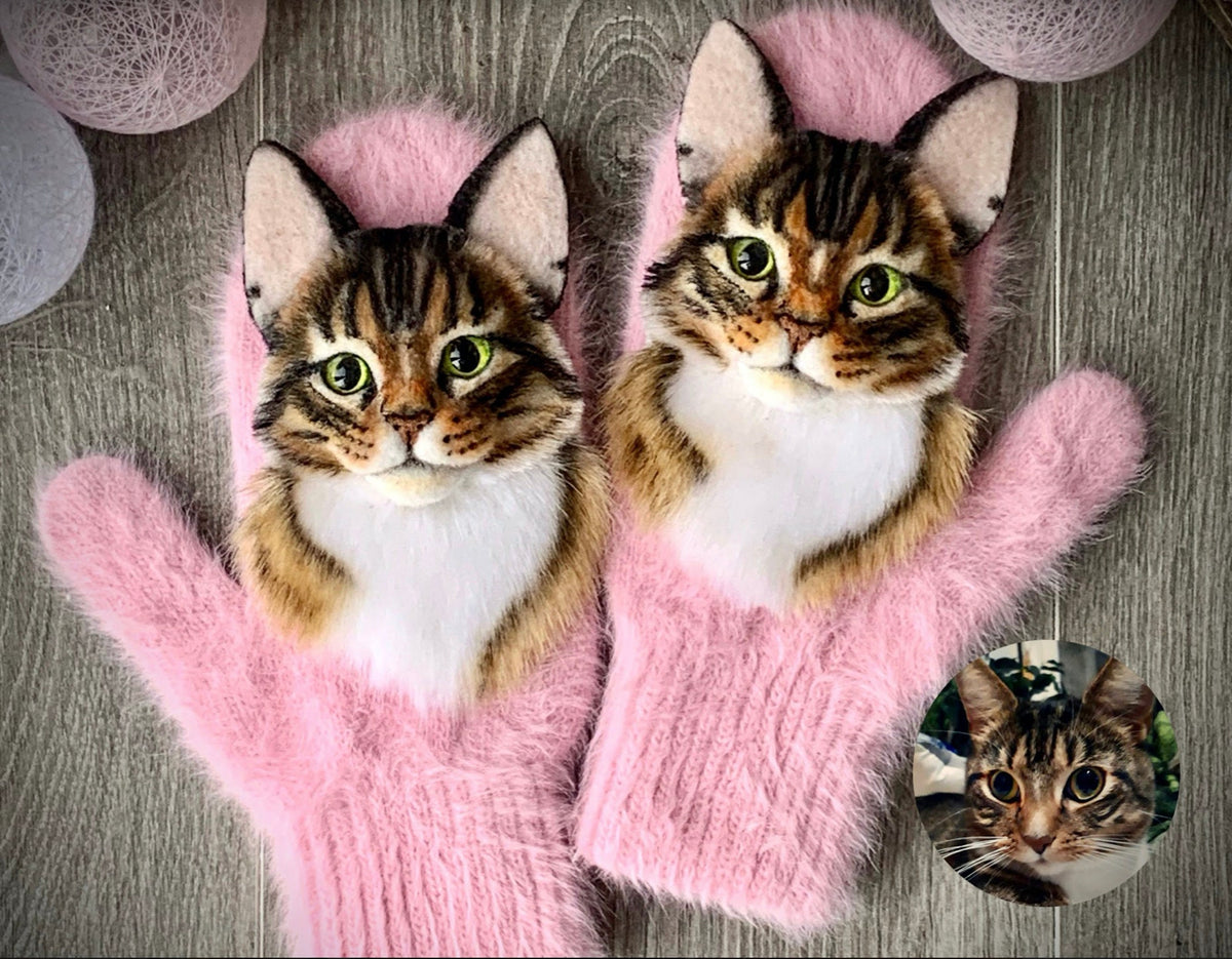 MITTENS from PHOTO, Cat Portraits Mittens, Mittens Gloves, Mittens with Cat, Animal Mittens, Mittens for Kids,  Cat Loss Gift, Dog Lovers