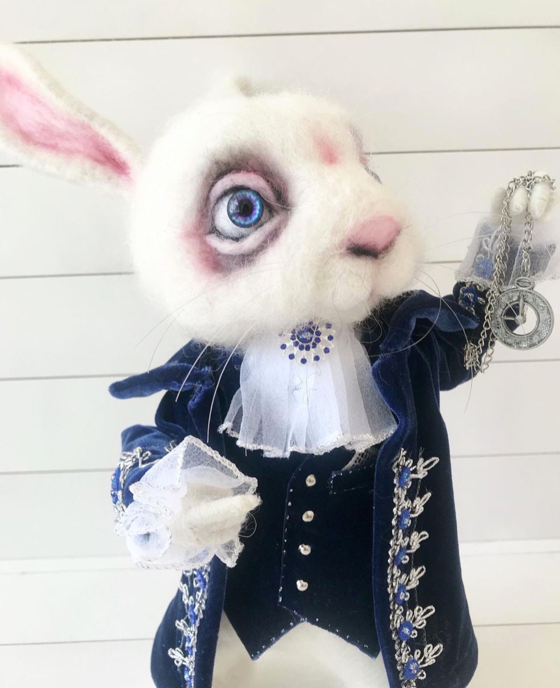 THE WHITE RABBIT from Alice in Wonderland is Needle Felted and one of a kind. It&#39;s a unique gift for someone special who loves plushies.