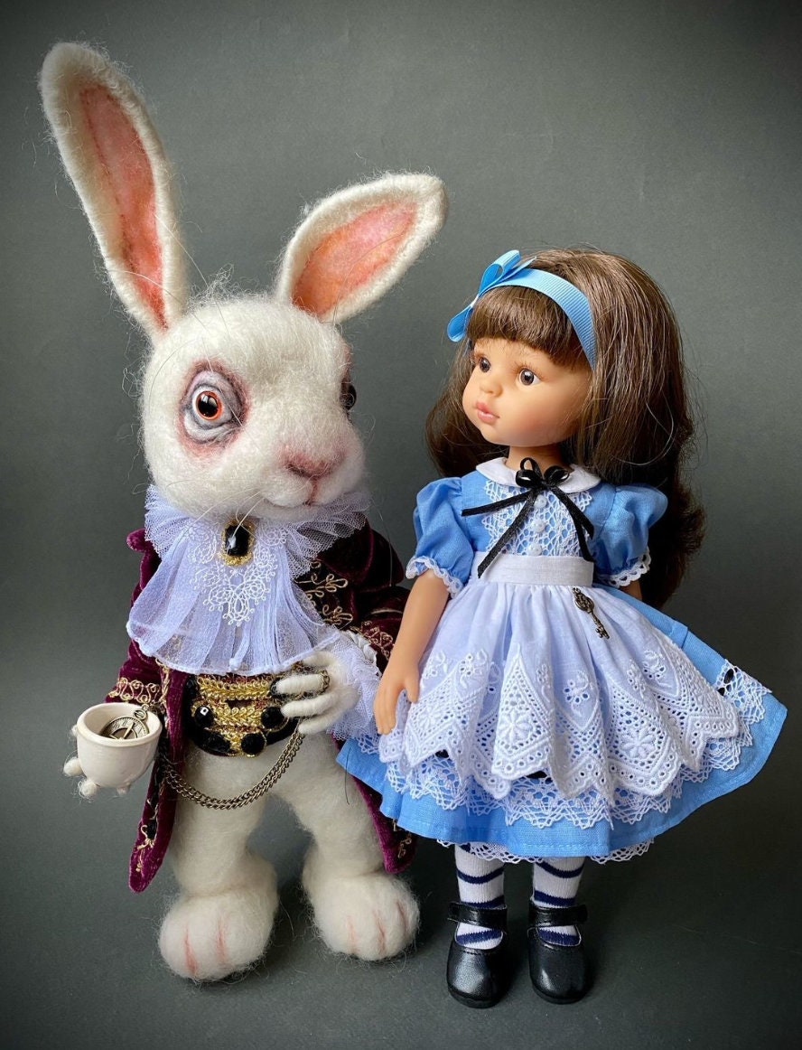 THE WHITE RABBIT from Alice in Wonderland is Needle Felted and one of a kind. It&#39;s a unique gift for someone special who loves plushies.